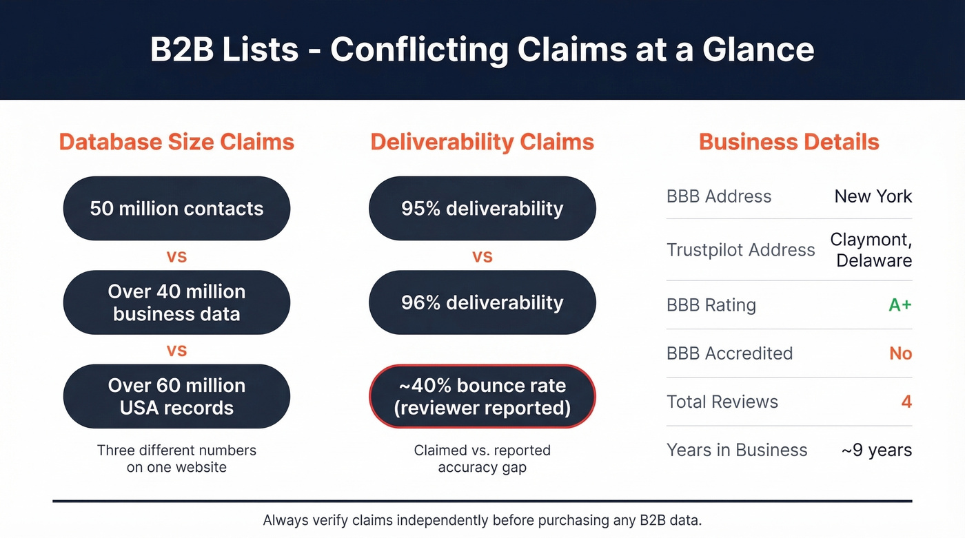 B2B Lists conflicting claims and red flags overview