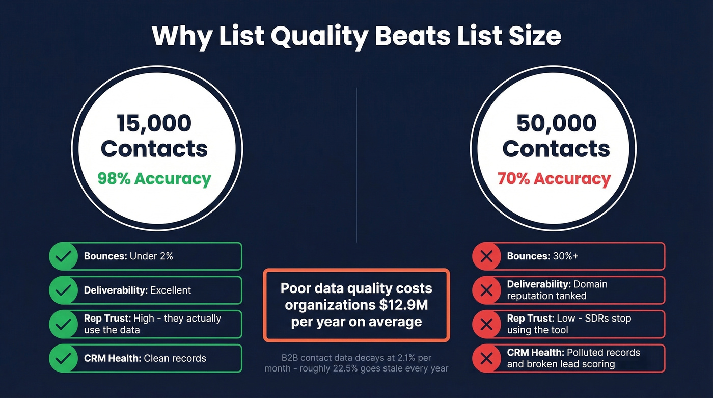 Visual comparison showing list quality vs list size impact on results