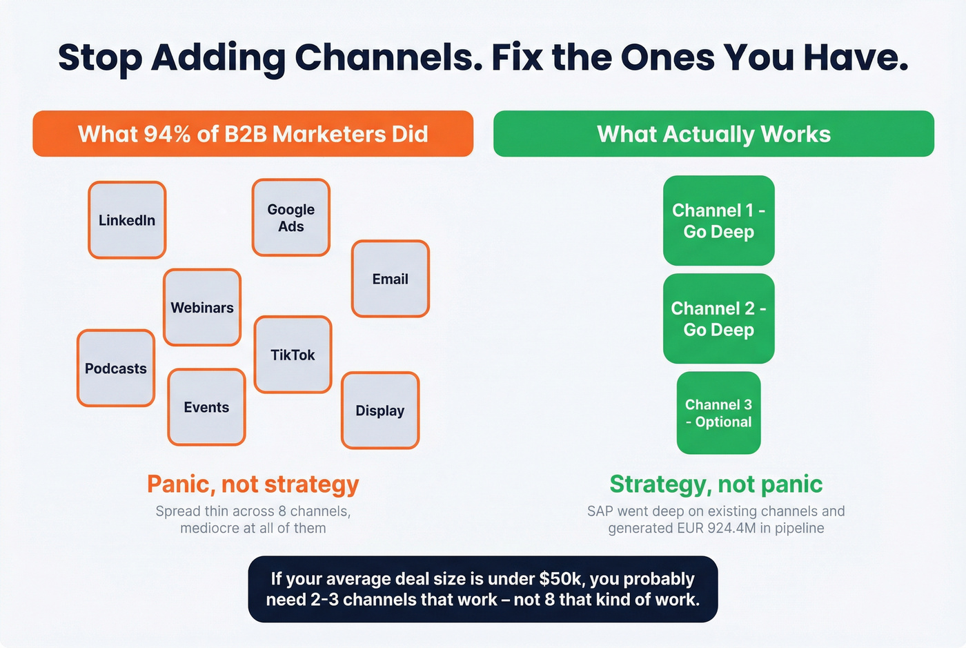 Channel strategy diagram showing focus over diversification