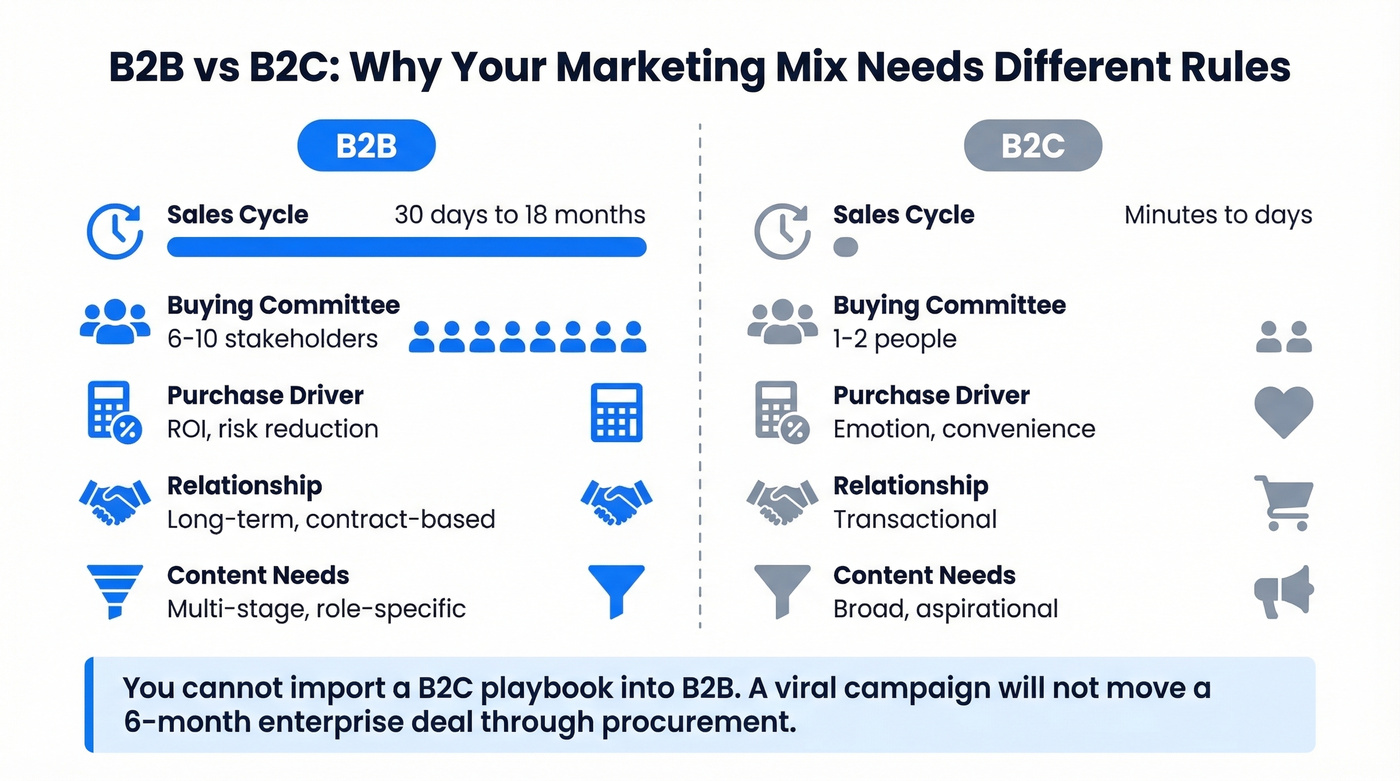 B2B versus B2C marketing mix comparison