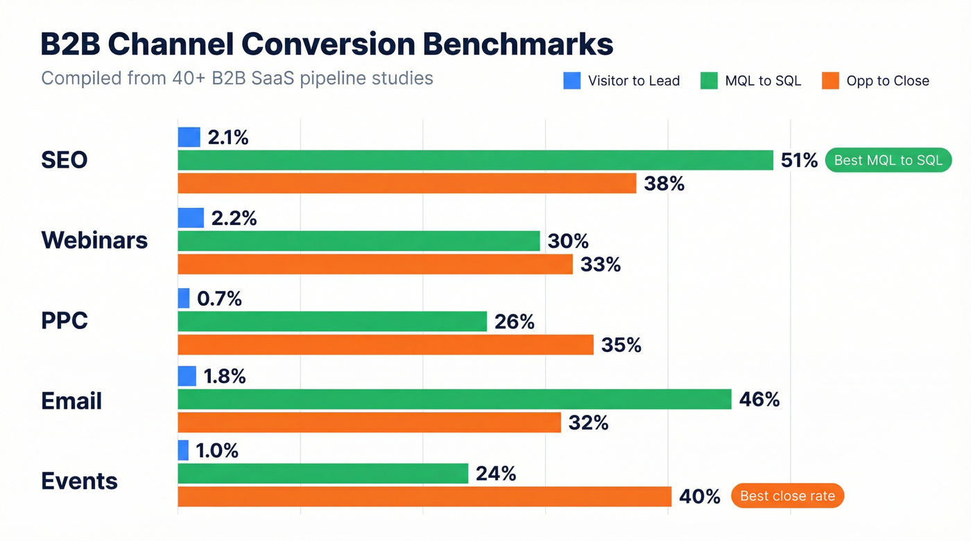 B2B channel benchmark conversion rates comparison chart