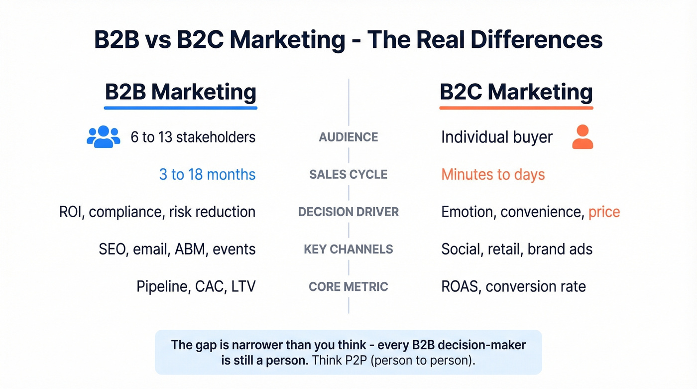 B2B versus B2C marketing side-by-side comparison