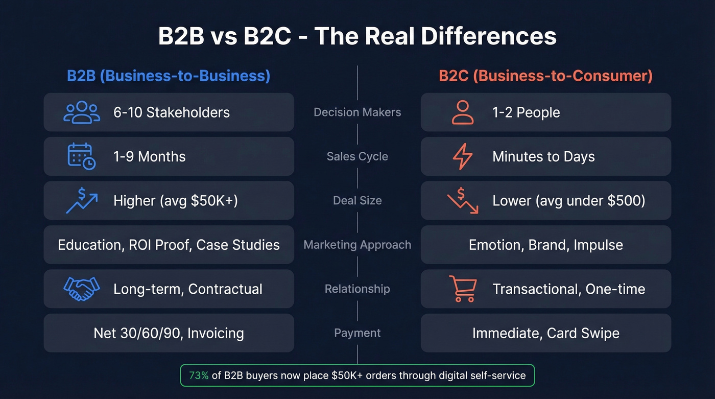 B2B vs B2C side-by-side comparison infographic