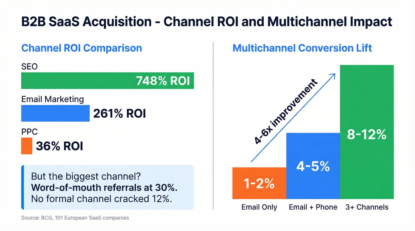 Multichannel outbound conversion rates and acquisition channel ROI