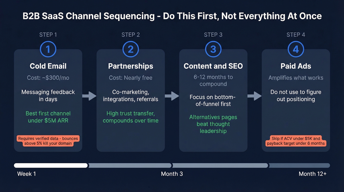 B2B SaaS channel sequencing order with timing