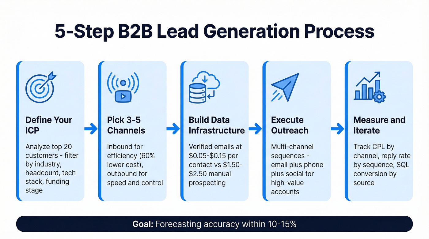 Five-step B2B lead generation process flow
