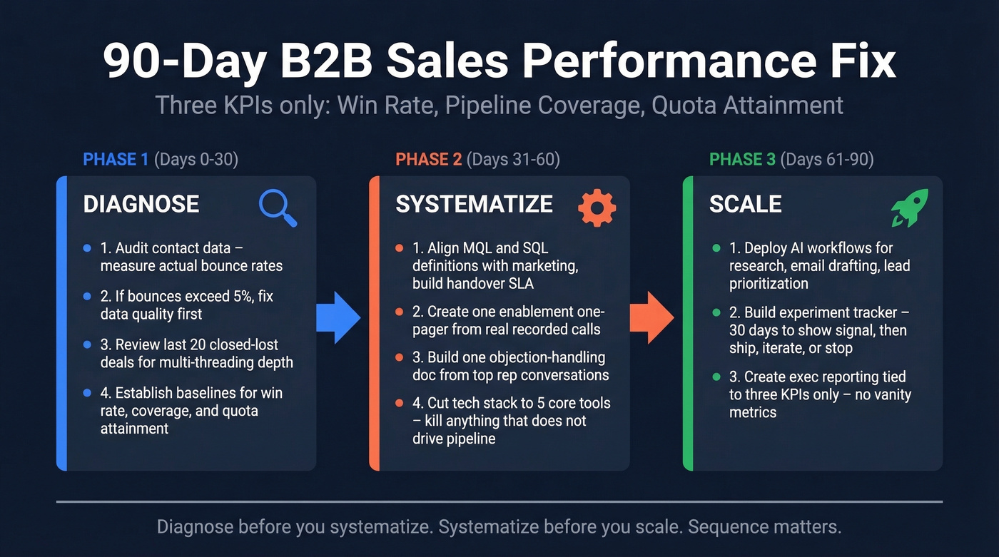 90-day B2B sales performance improvement plan timeline