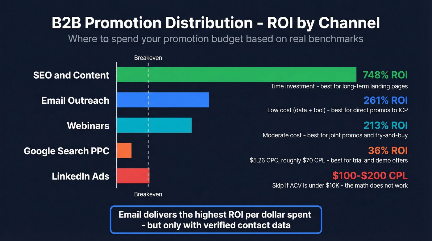 B2B promotion distribution channels compared by cost and ROI