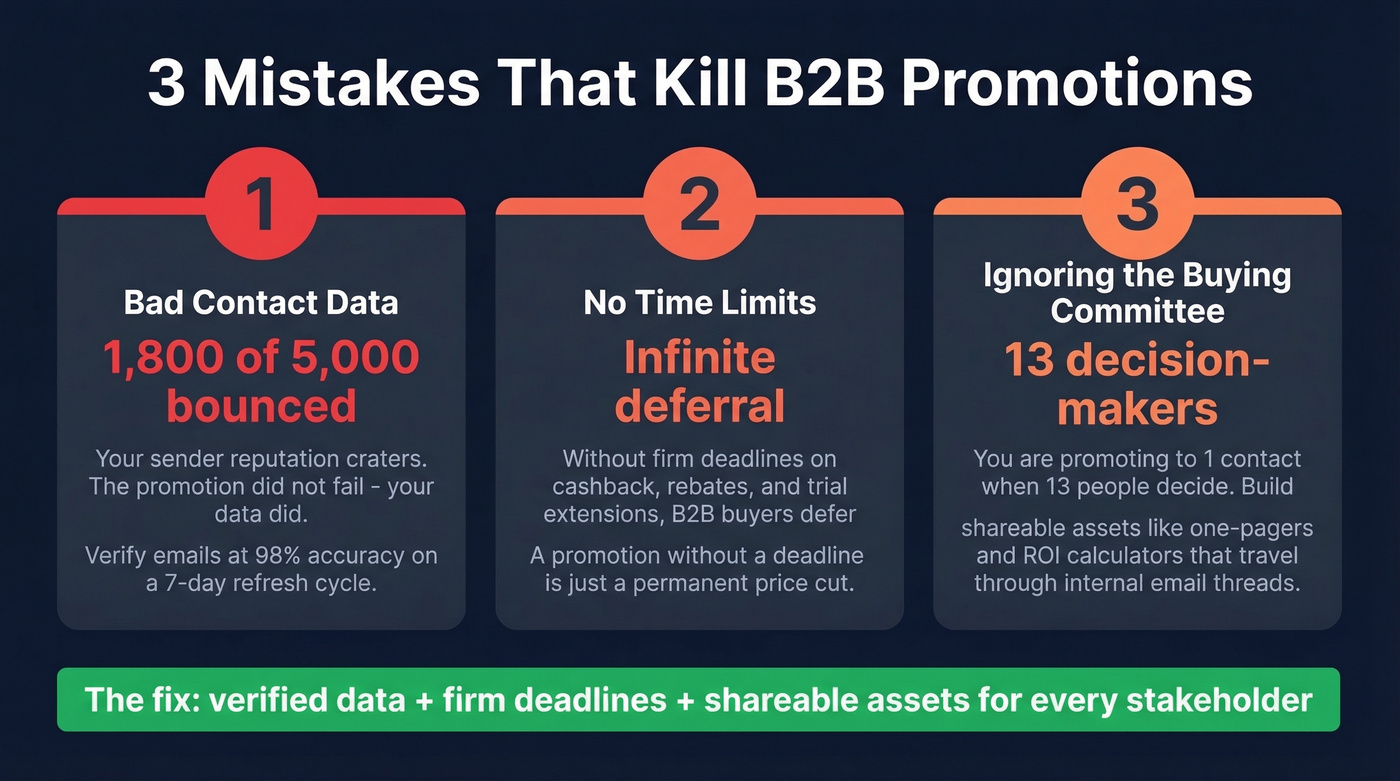 Three critical B2B promotion mistakes with impact metrics