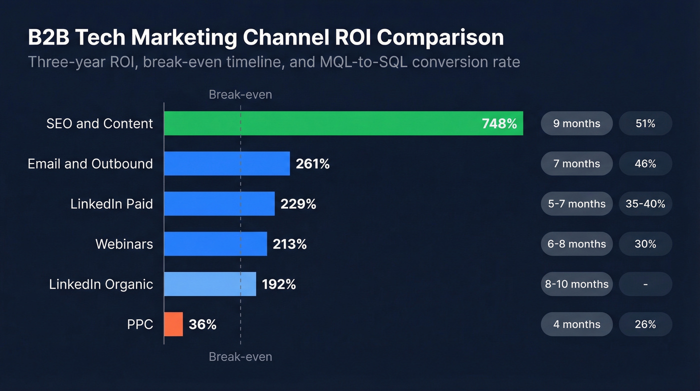 B2B tech marketing channel ROI comparison chart