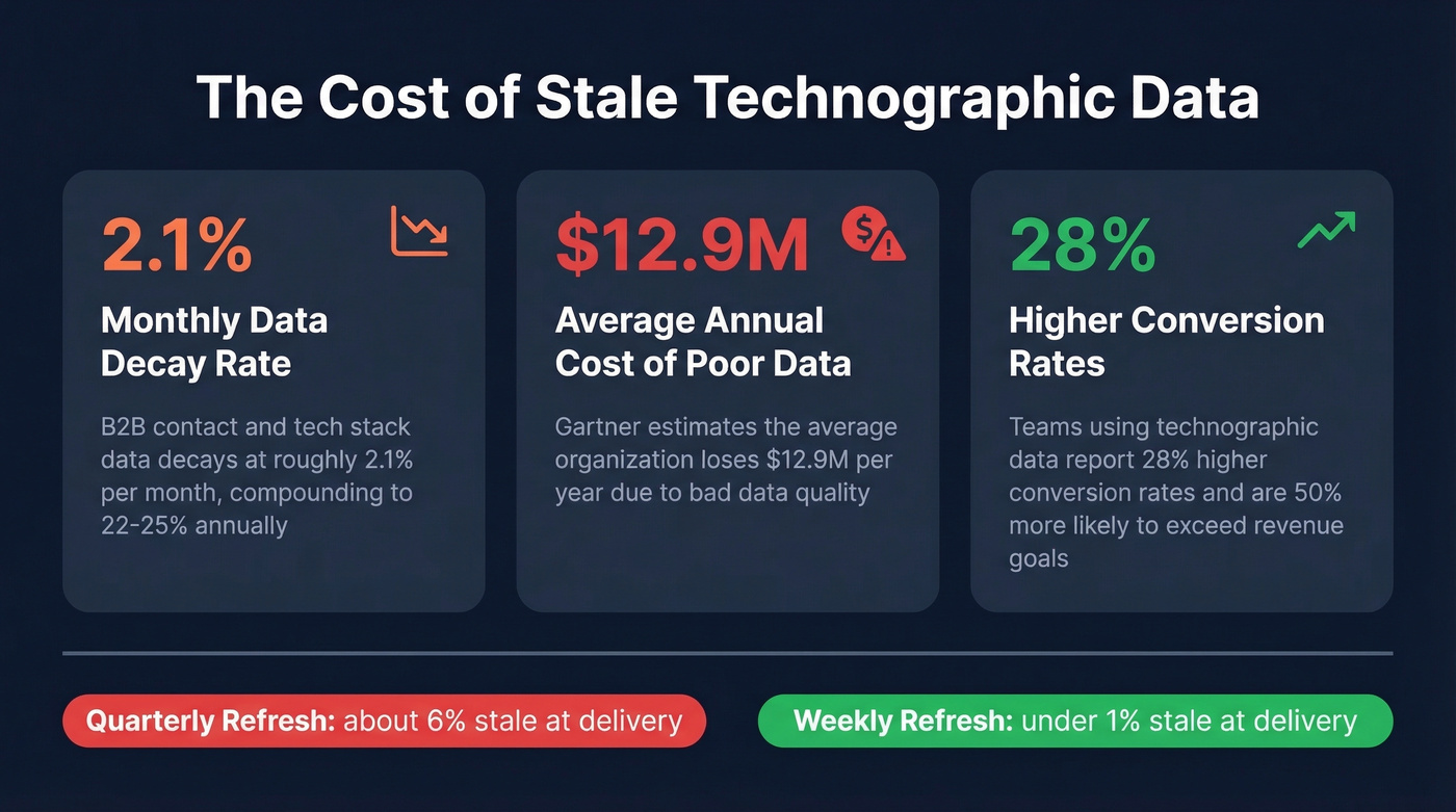 Key stats on technographic data decay and cost of poor data