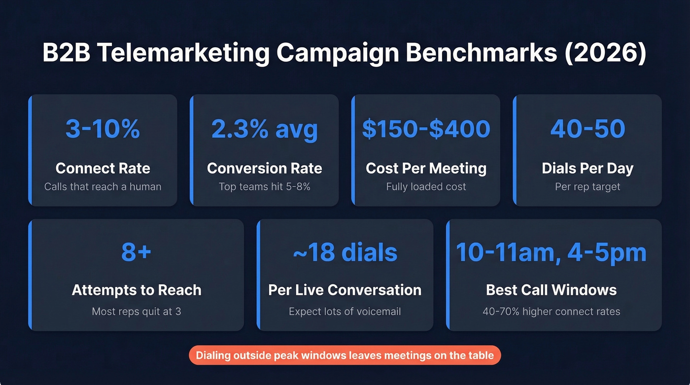 B2B telemarketing campaign benchmarks visual dashboard
