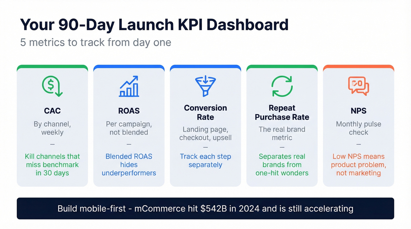 Five essential B2C launch KPIs tracking dashboard