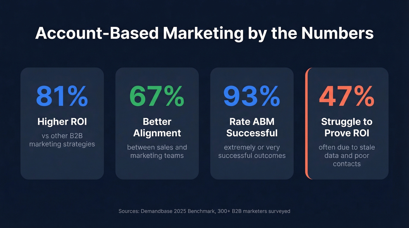 Key ABM statistics highlighting ROI, alignment, and success rates