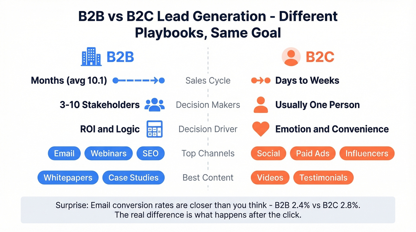 B2B versus B2C lead generation comparison diagram