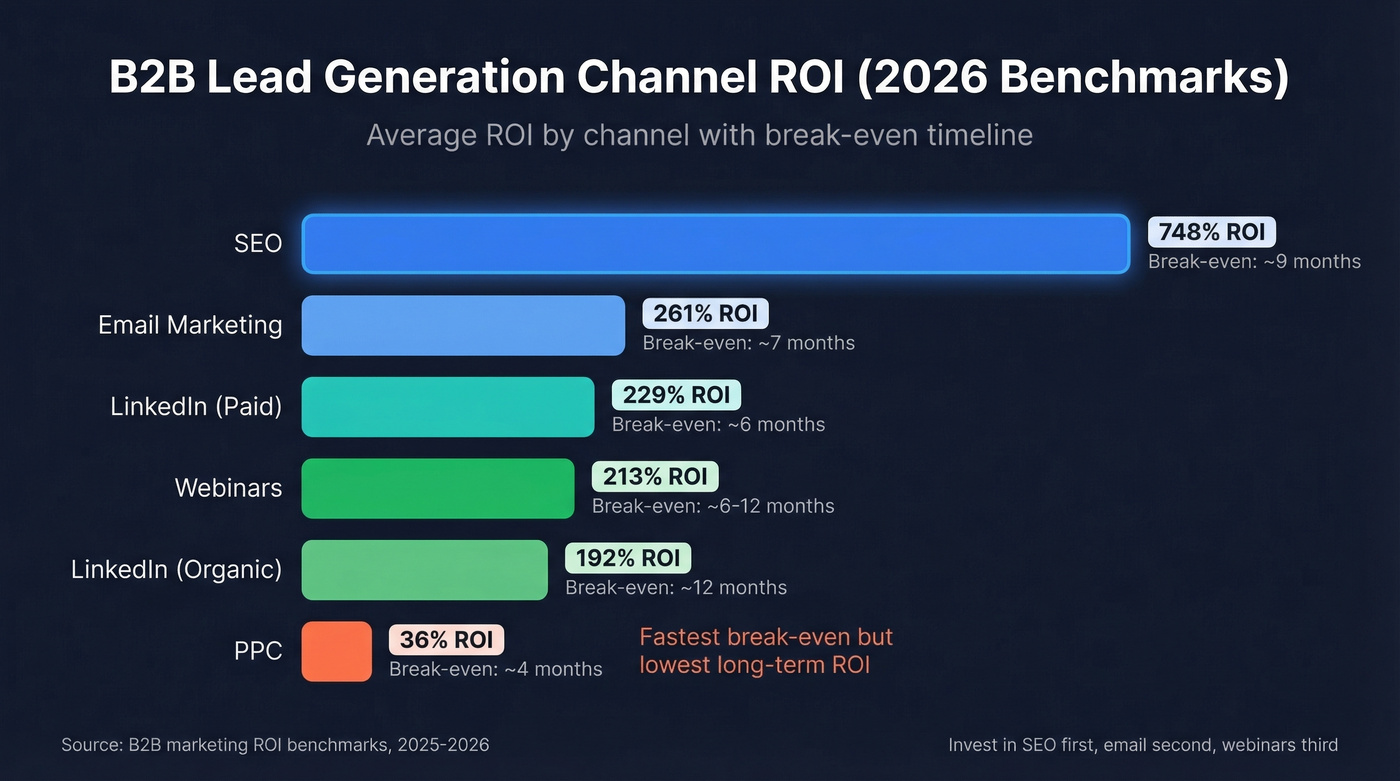 B2B lead generation channel ROI comparison chart