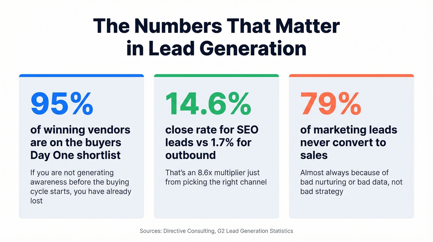 Three key lead generation statistics visual summary