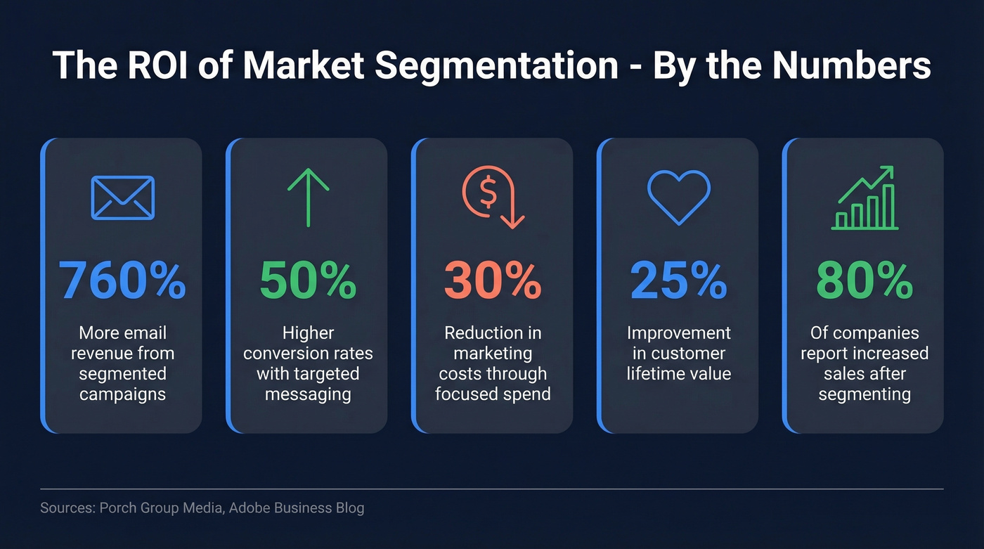 Key segmentation statistics showing revenue and conversion gains