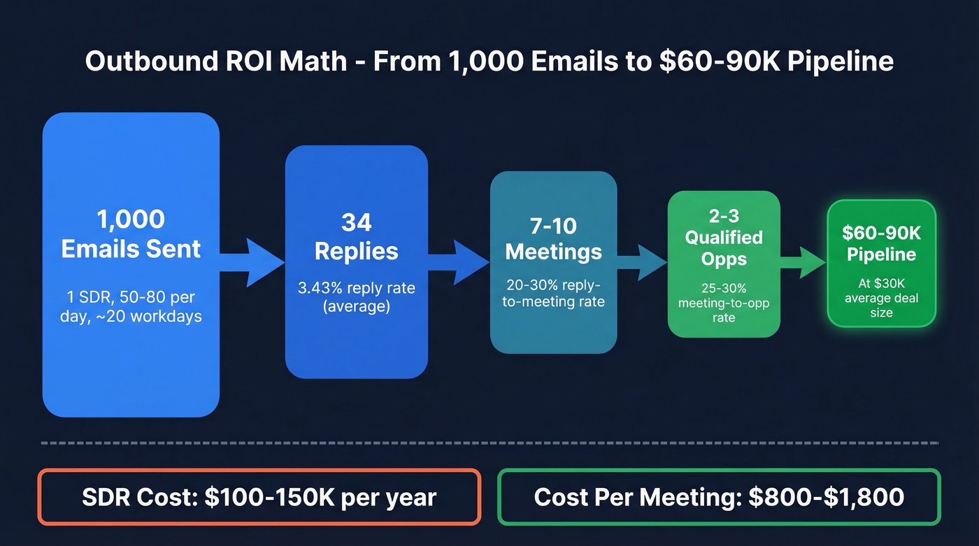 Outbound sales ROI funnel math from emails to pipeline