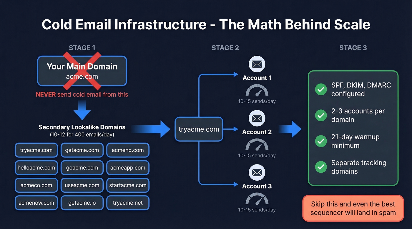 Cold email infrastructure setup with domains and accounts