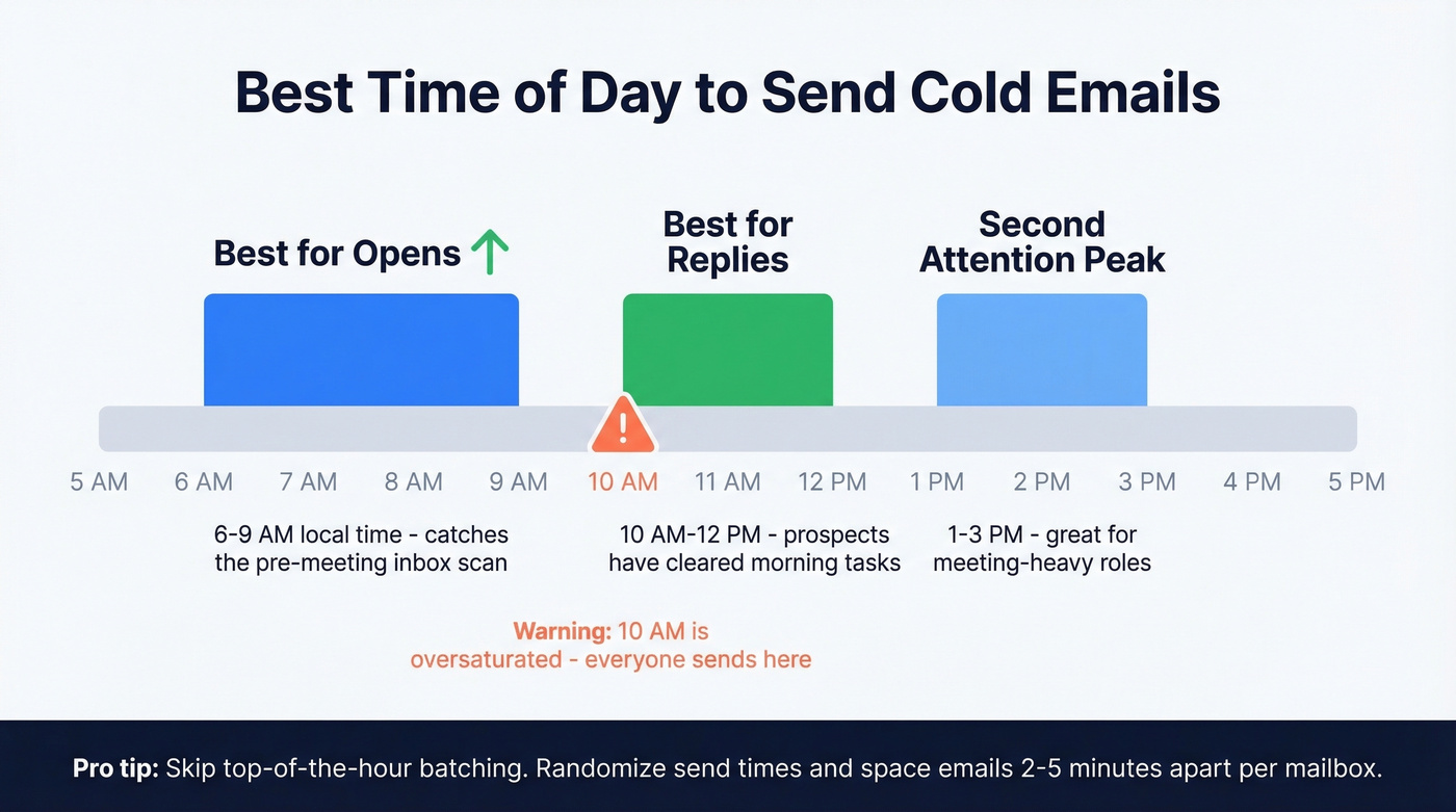 Optimal cold email send times throughout the day