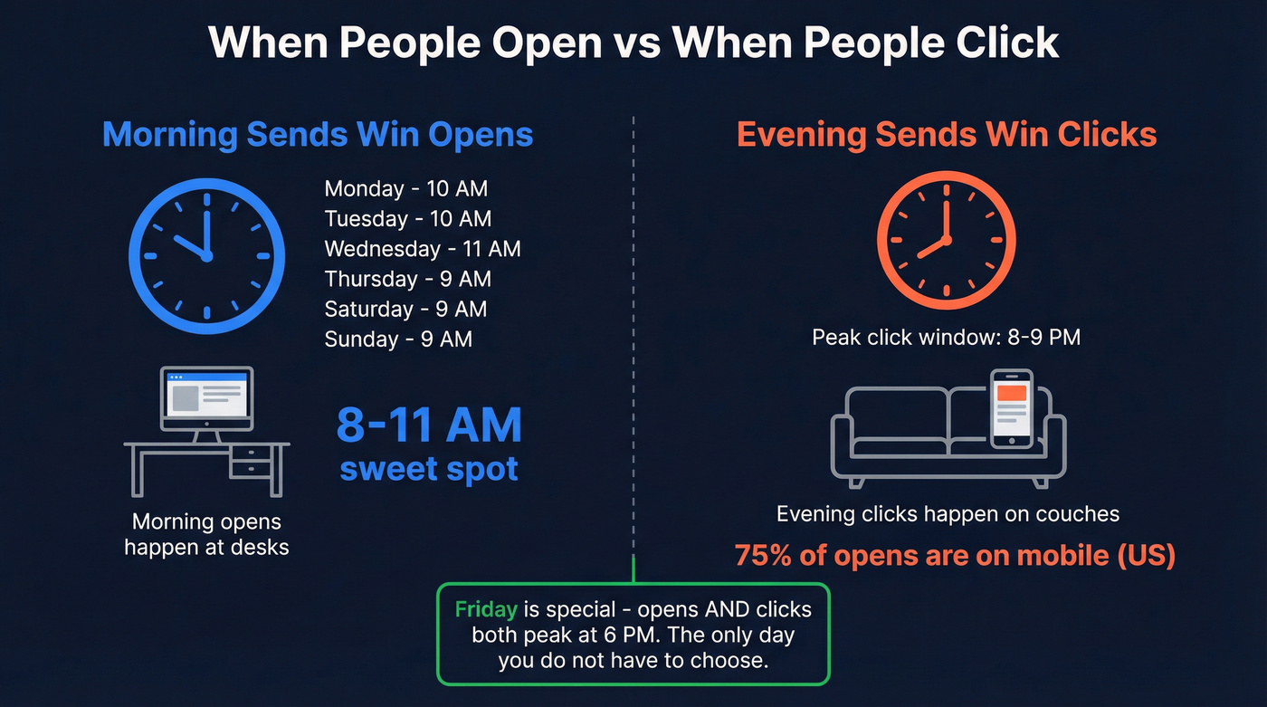 Morning vs evening email engagement pattern comparison
