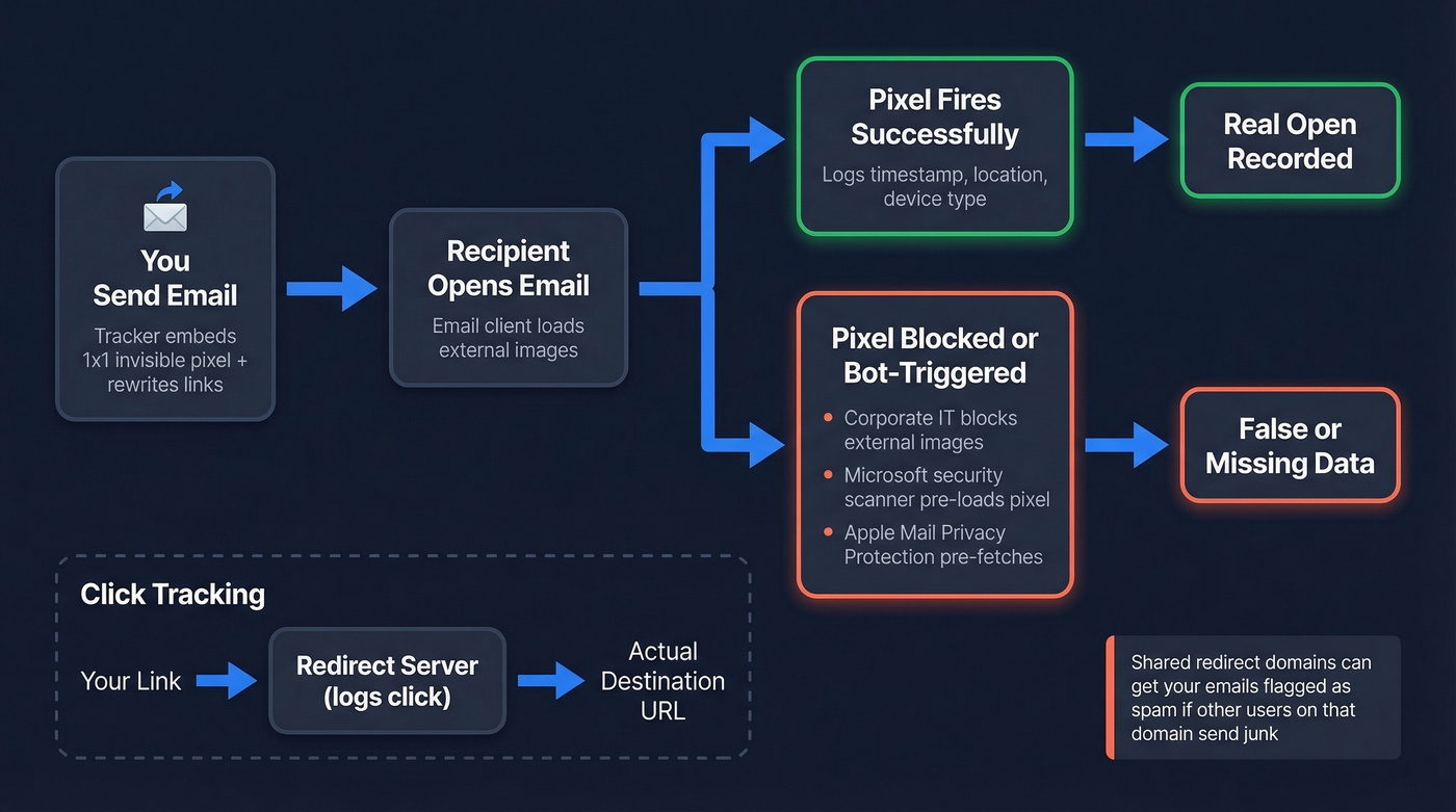 How email tracking pixels and click redirects work in Outlook