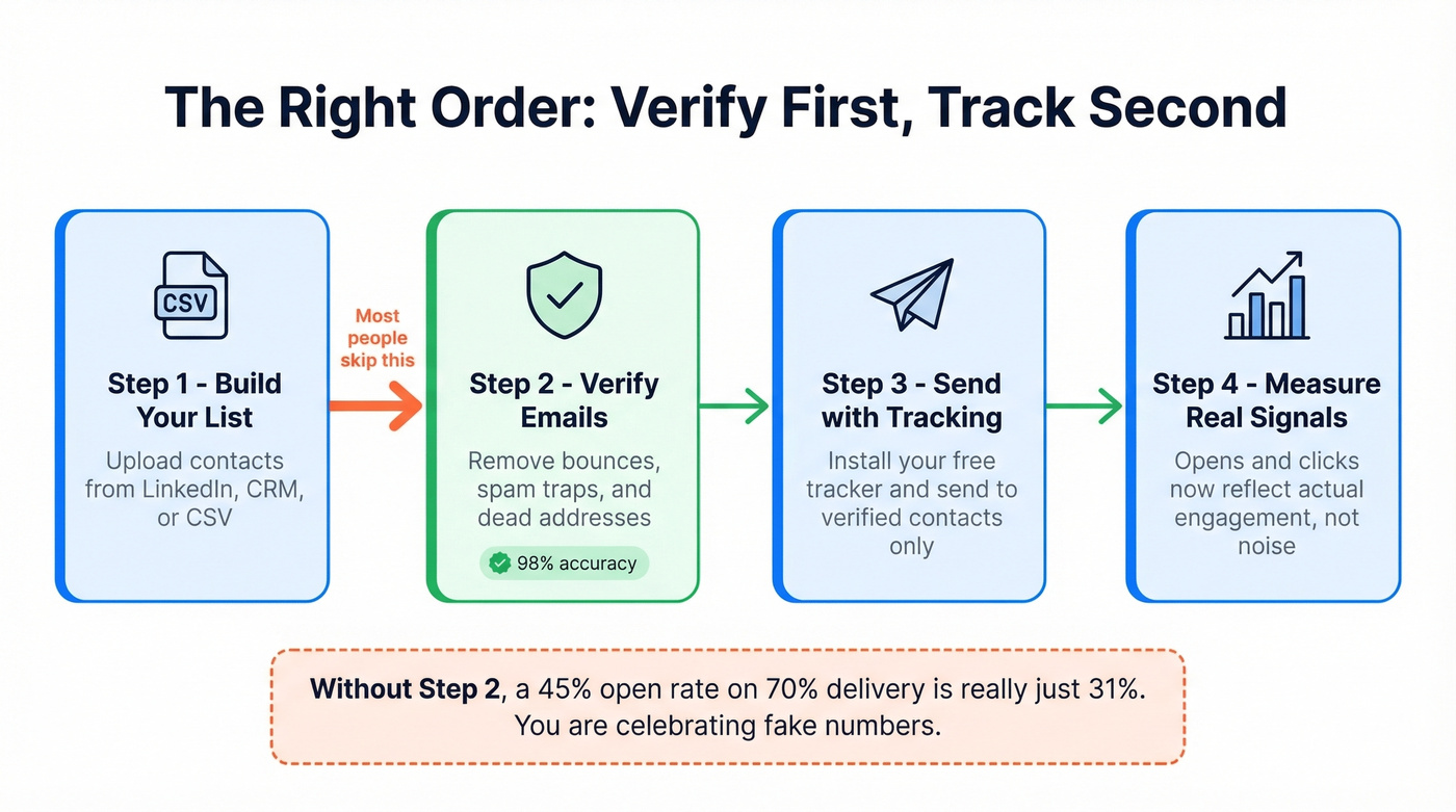 Email verification before tracking workflow diagram