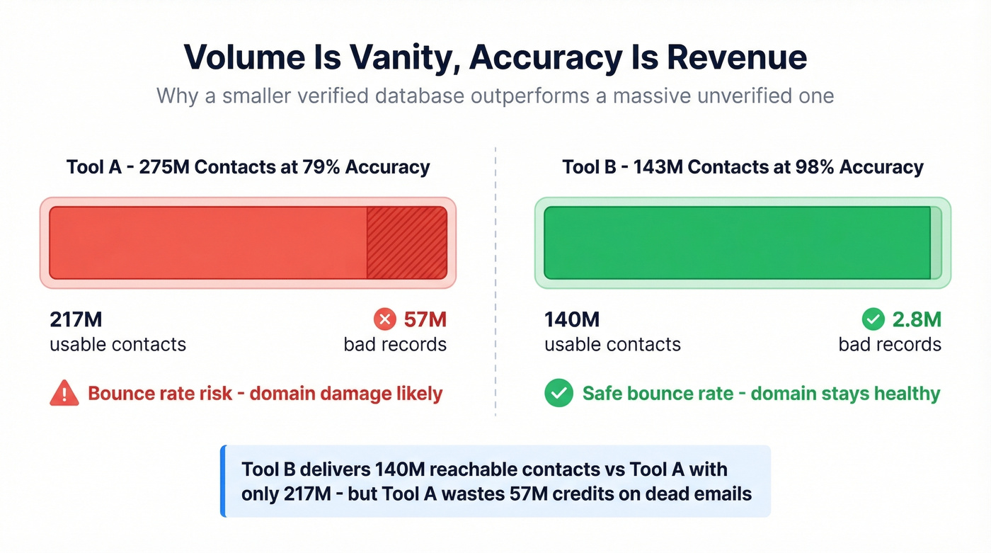 Database accuracy vs usable contacts comparison chart