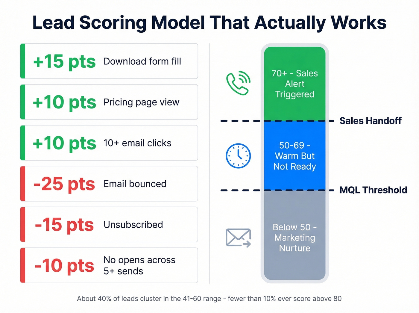 Lead scoring model with point values and threshold zones