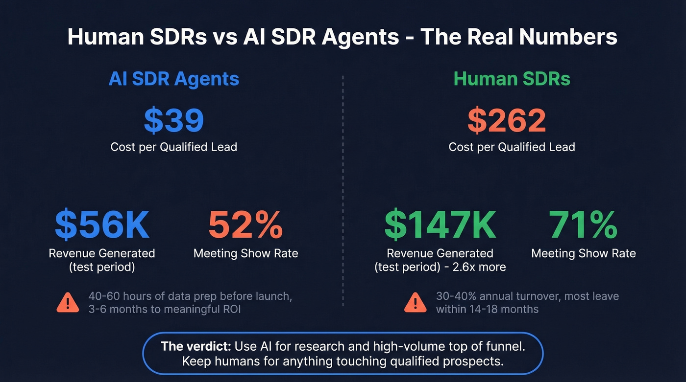 Human SDRs vs AI SDR agents performance comparison