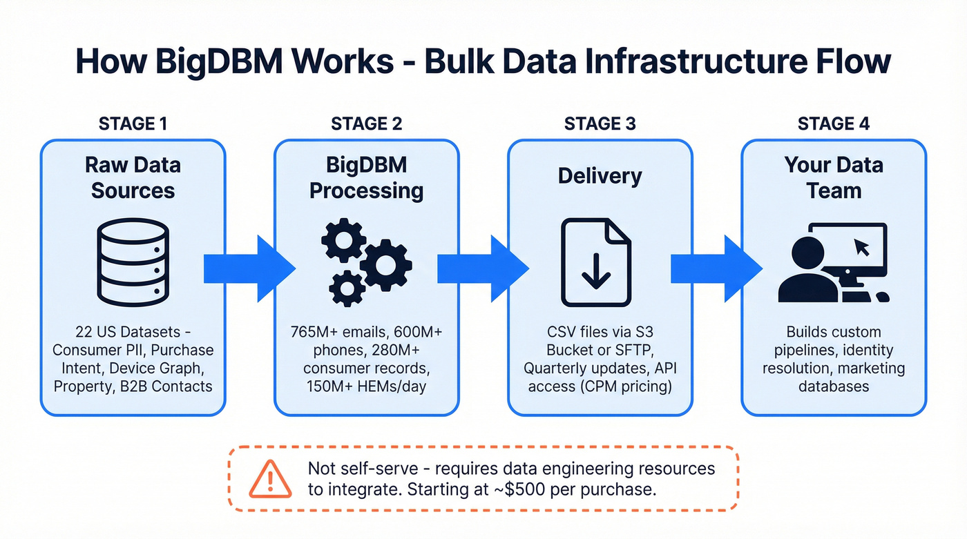 BigDBM data infrastructure workflow and delivery diagram