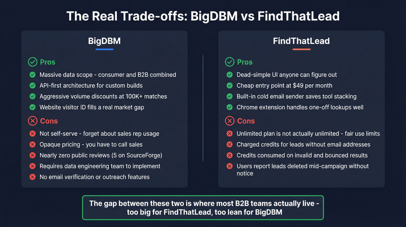 BigDBM and FindThatLead pros and cons side by side