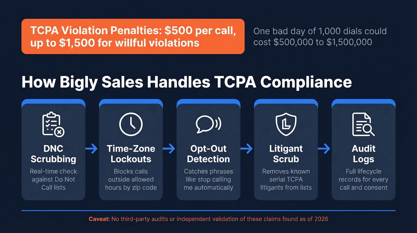 Bigly Sales TCPA compliance workflow and penalty context