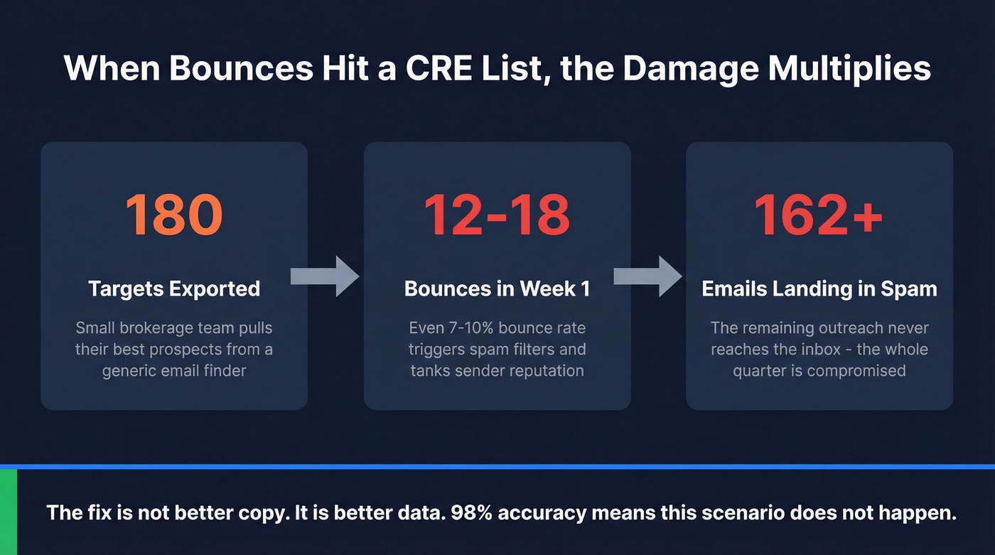 CRE bounce rate impact scenario showing pipeline damage
