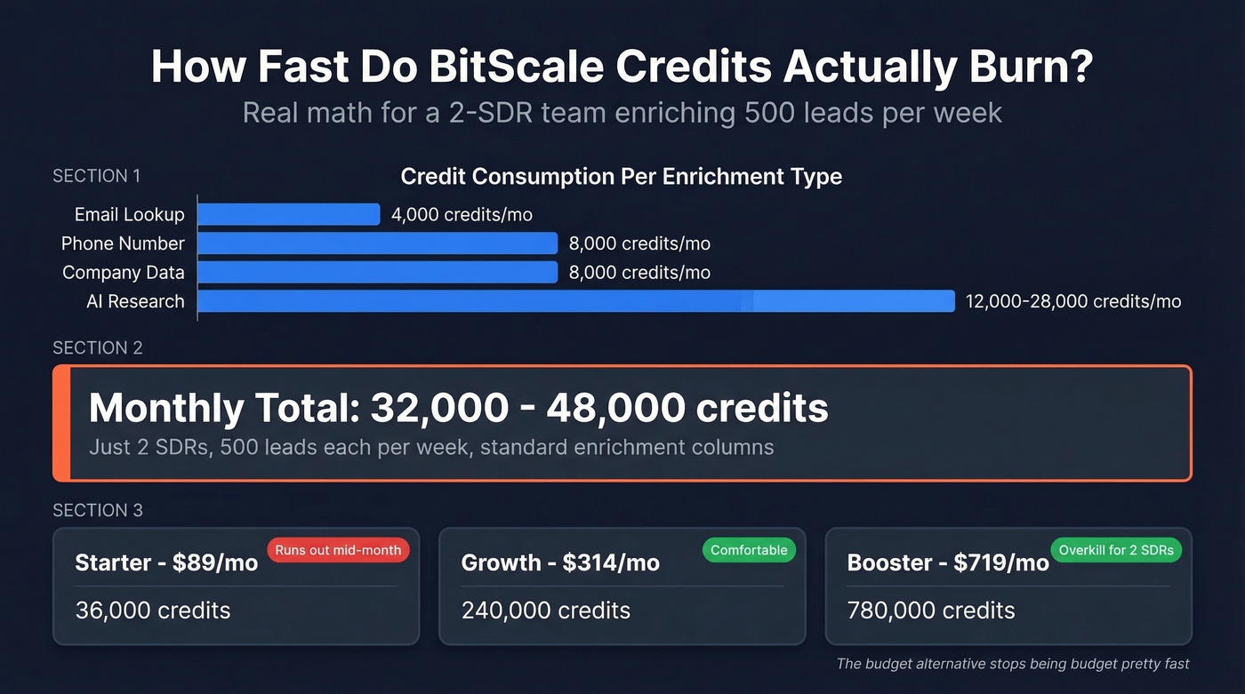 BitScale credit burn rate math for two SDRs