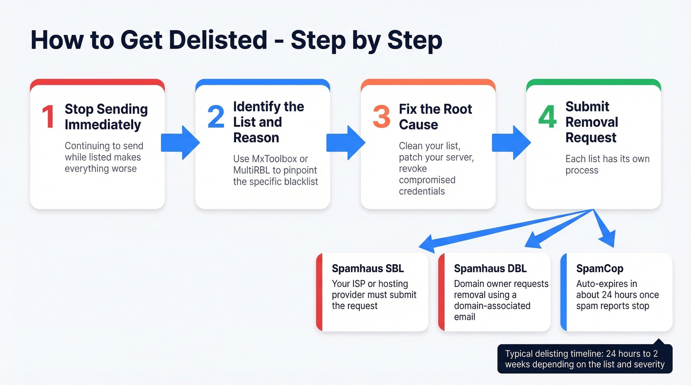 Step-by-step blacklist delisting process flowchart