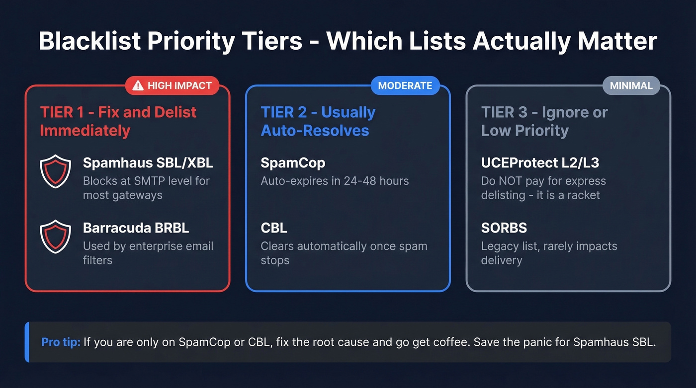 Blacklist priority tiers with impact levels and actions