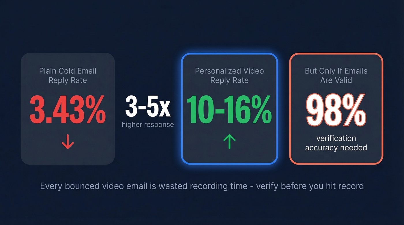 Video outreach reply rates vs plain email with verification stat
