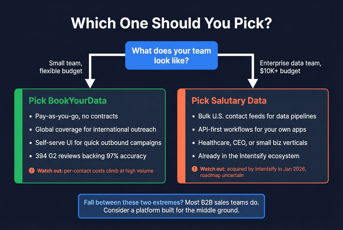 Decision guide for choosing BookYourData or Salutary Data