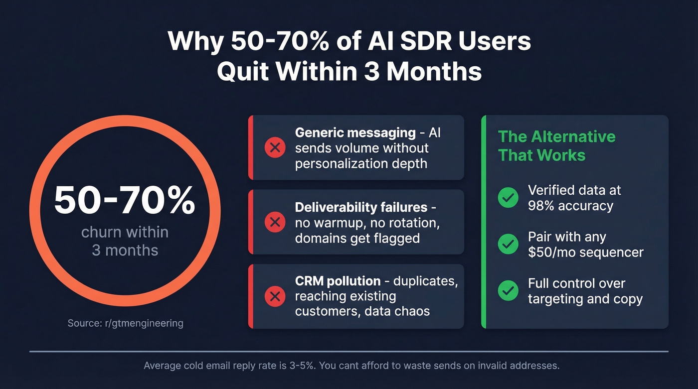 AI SDR churn statistics and failure reasons visual