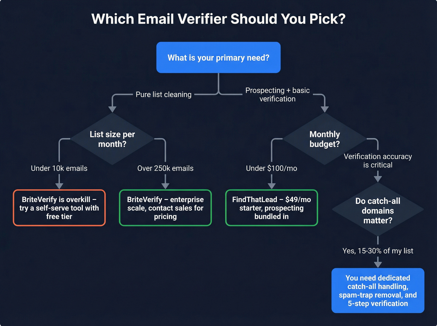 Decision flow chart for choosing the right email verifier