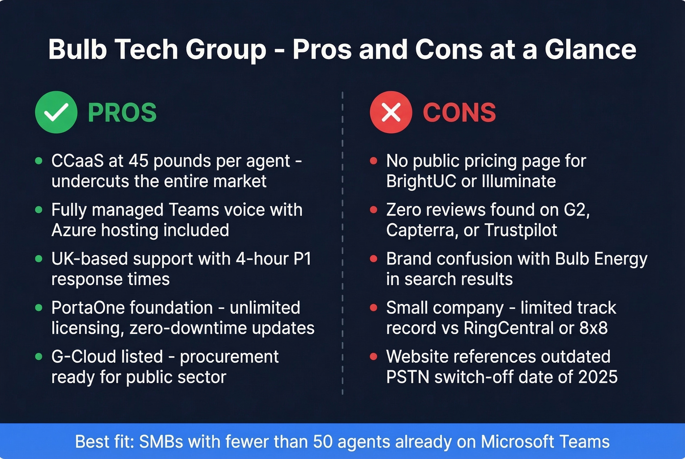 Bulb Tech Group pros and cons visual summary