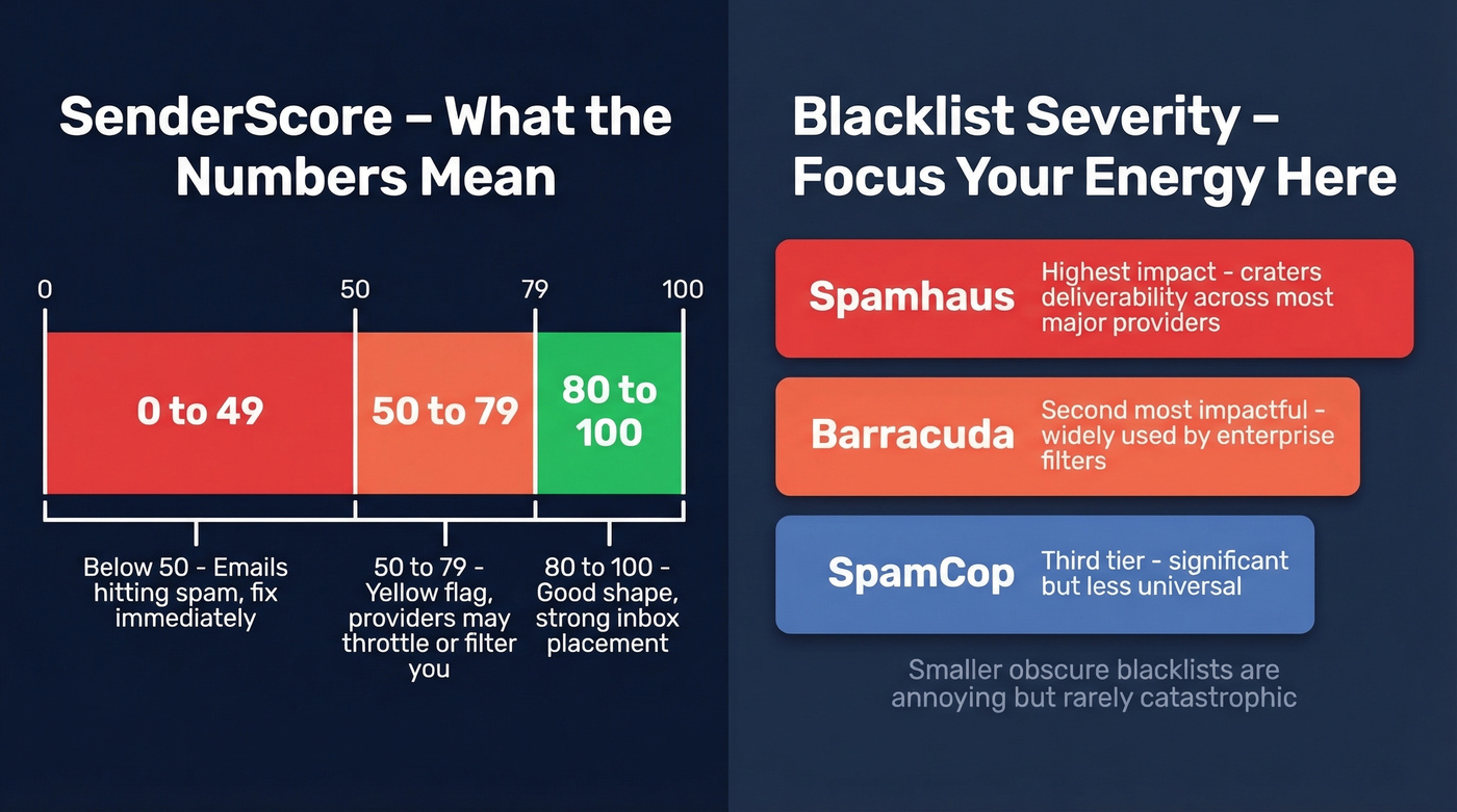 SenderScore ranges and blacklist severity scale
