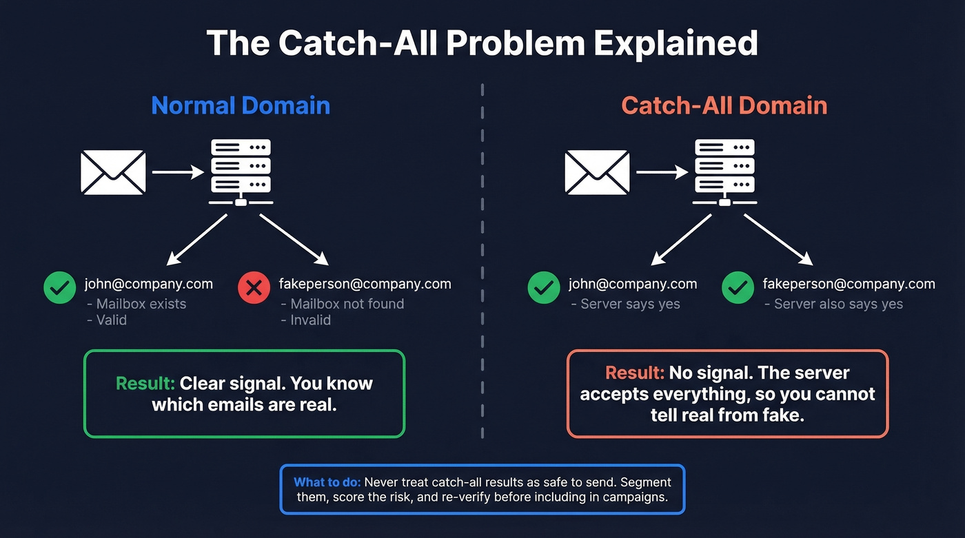 Visual explaining how catch-all domains create verification blind spots