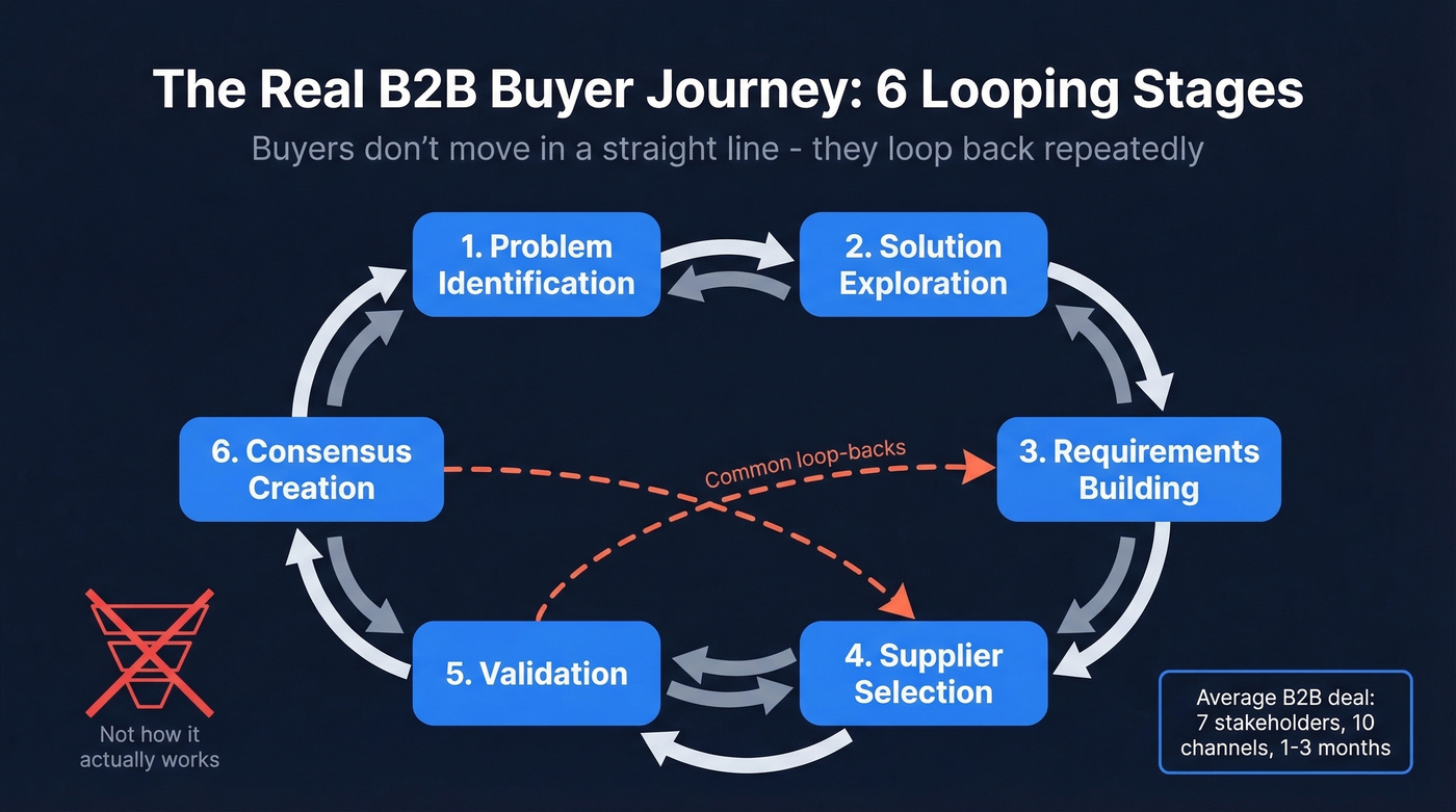 Gartner six-stage B2B buying loop diagram