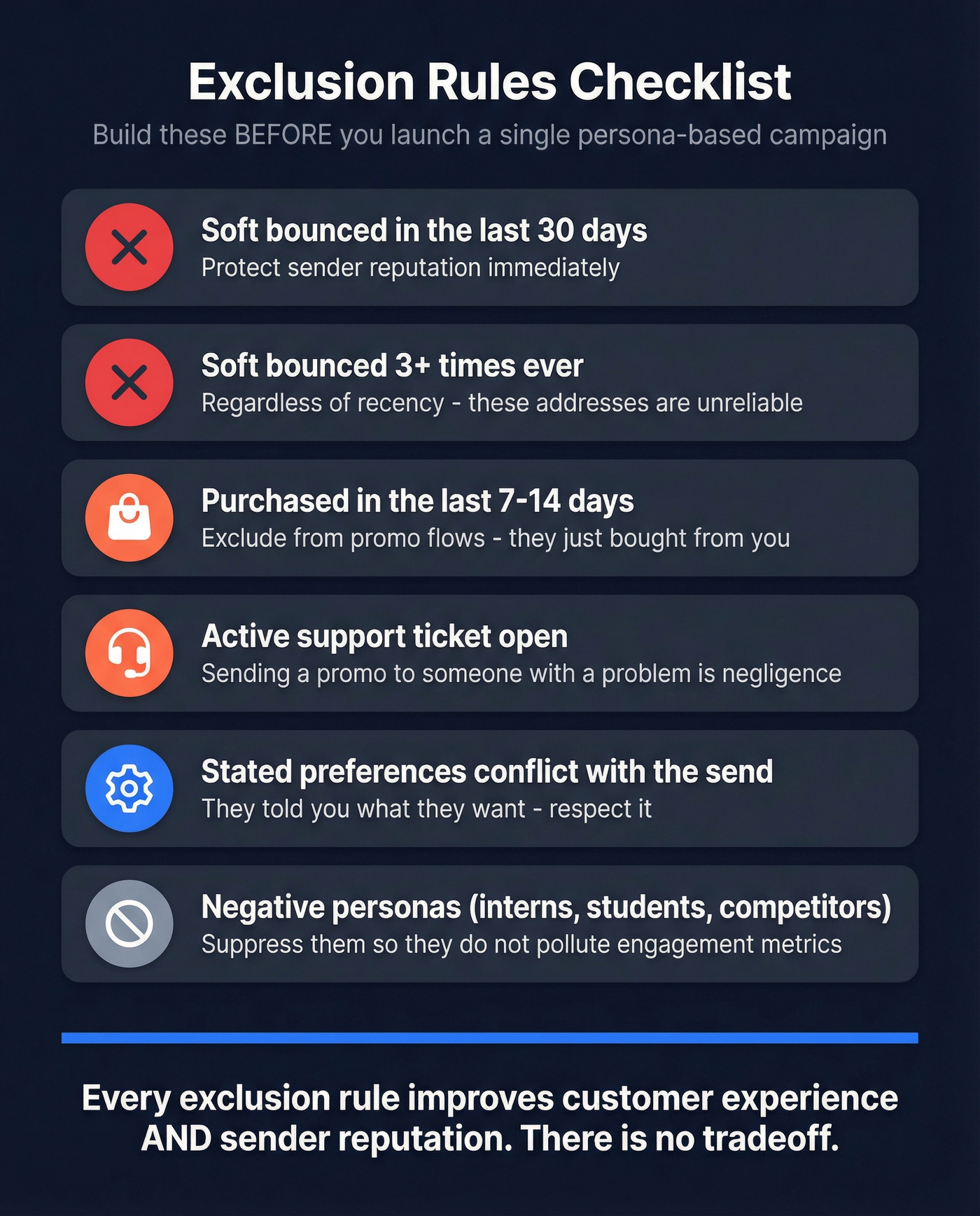 Six essential exclusion rules checklist for email segmentation