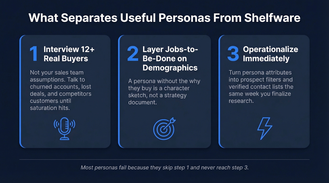 Three pillars separating useful personas from shelfware