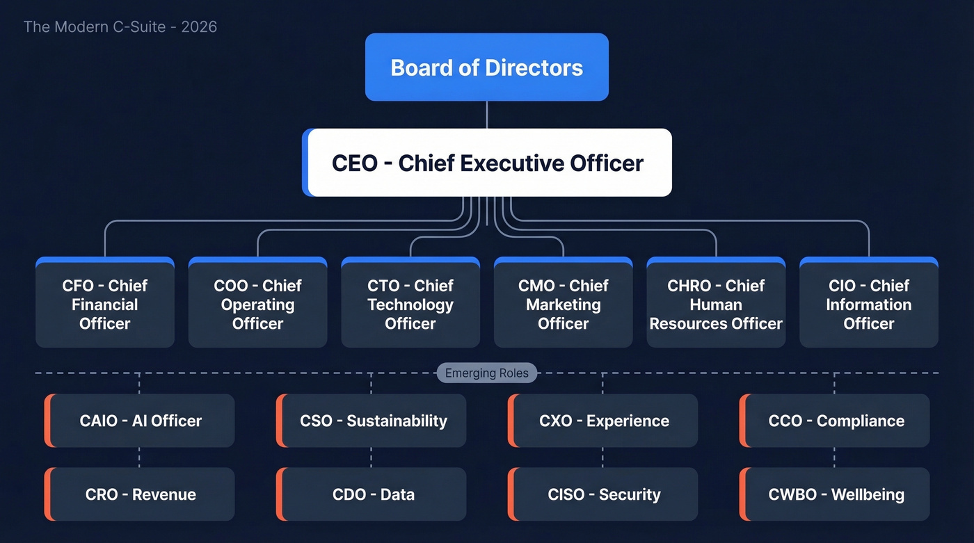 C-suite org chart showing all chief officer roles
