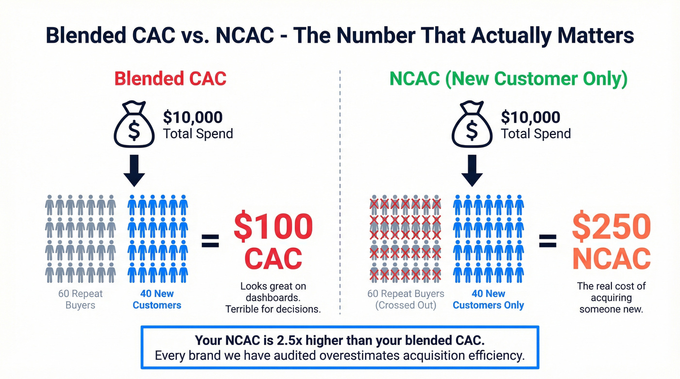 Visual comparison of blended CAC vs NCAC calculation